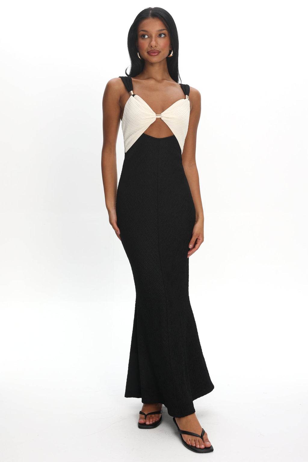 Freyja Contrast Maxi Dress Oyster/Black