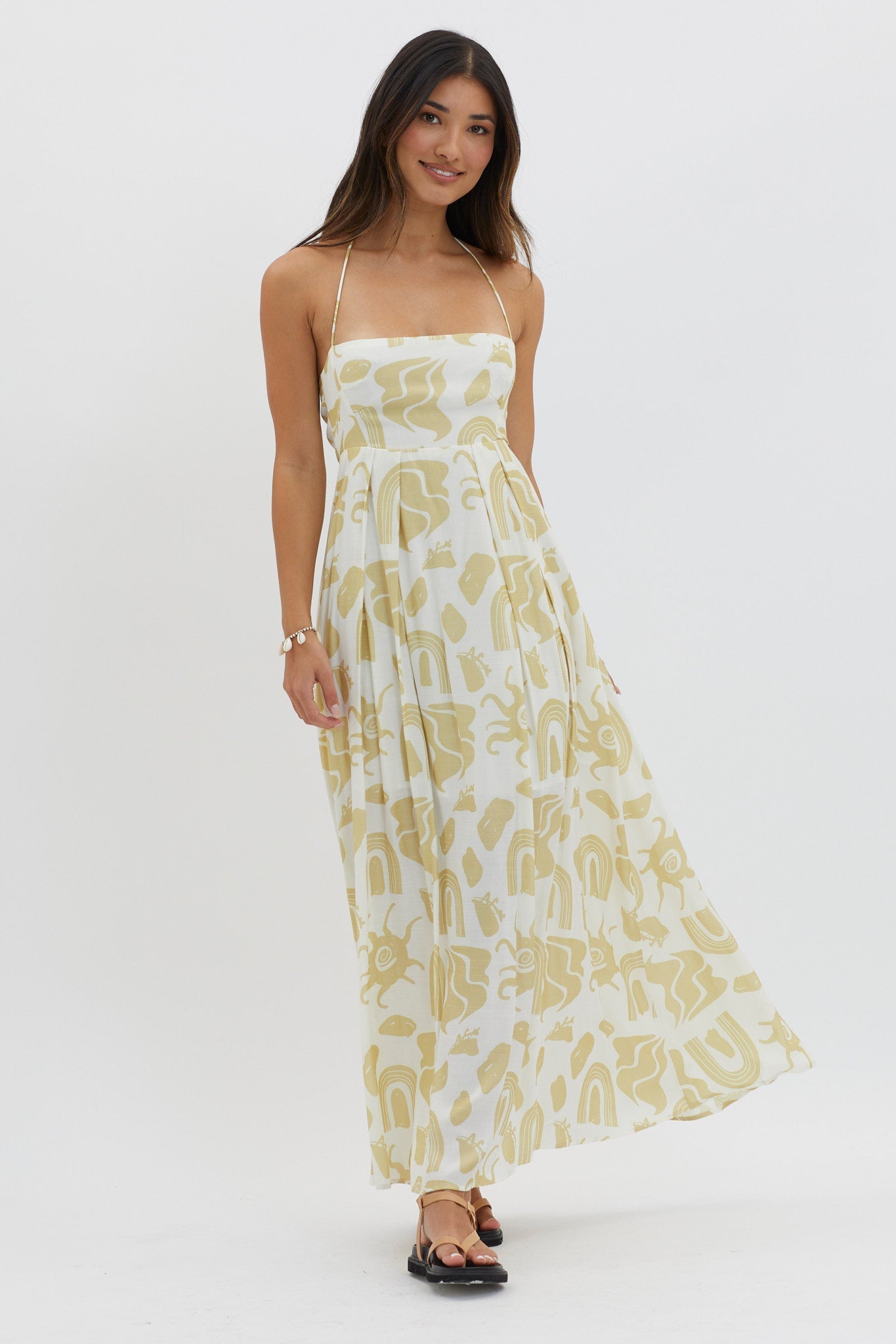 Moreton Halterneck Tied Back Dress Yellow