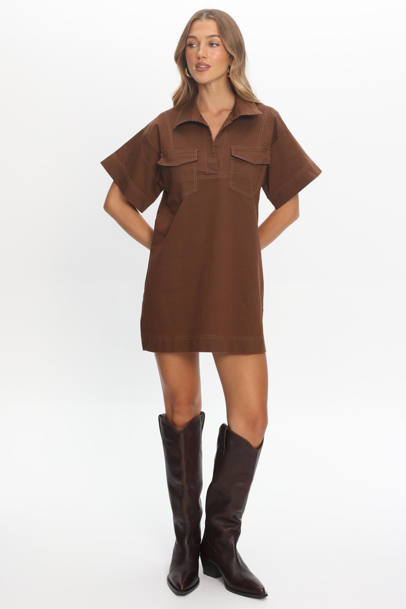 Mariska Collared Mini Dress Chocolate