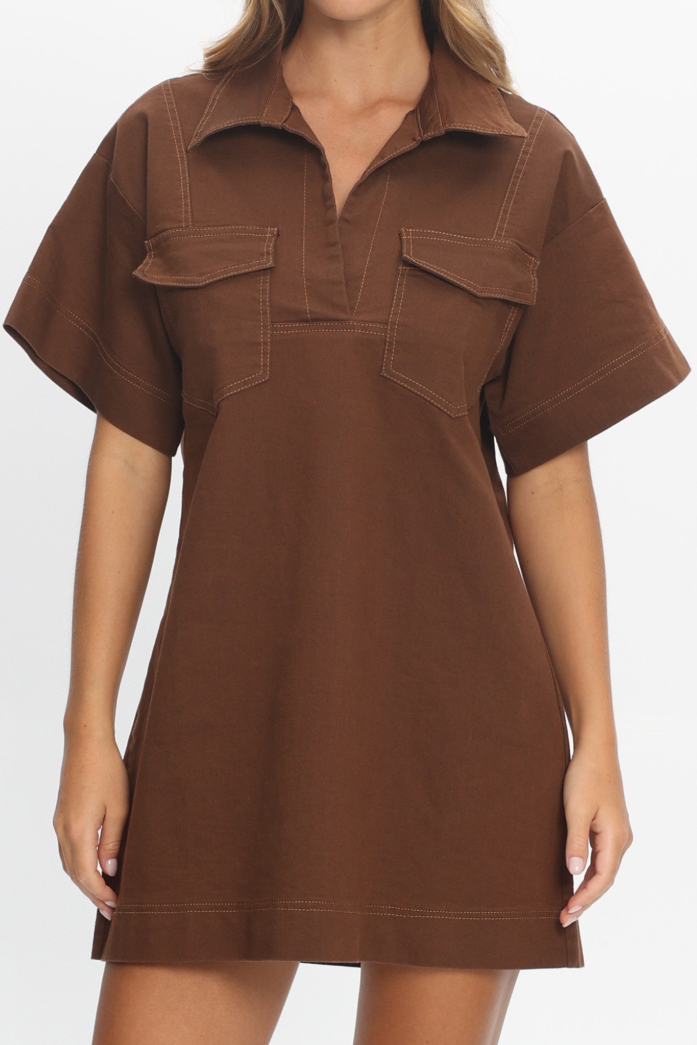 Mariska Collared Mini Dress Chocolate