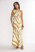 Tavina One-Shoulder Maxi Dress Zebra Khaki