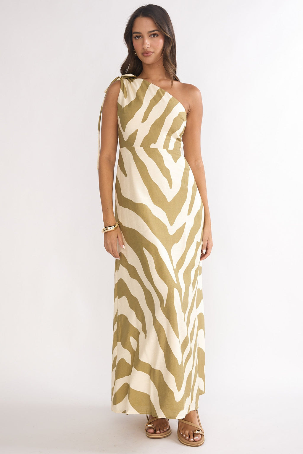 Tavina One-Shoulder Maxi Dress Zebra Khaki