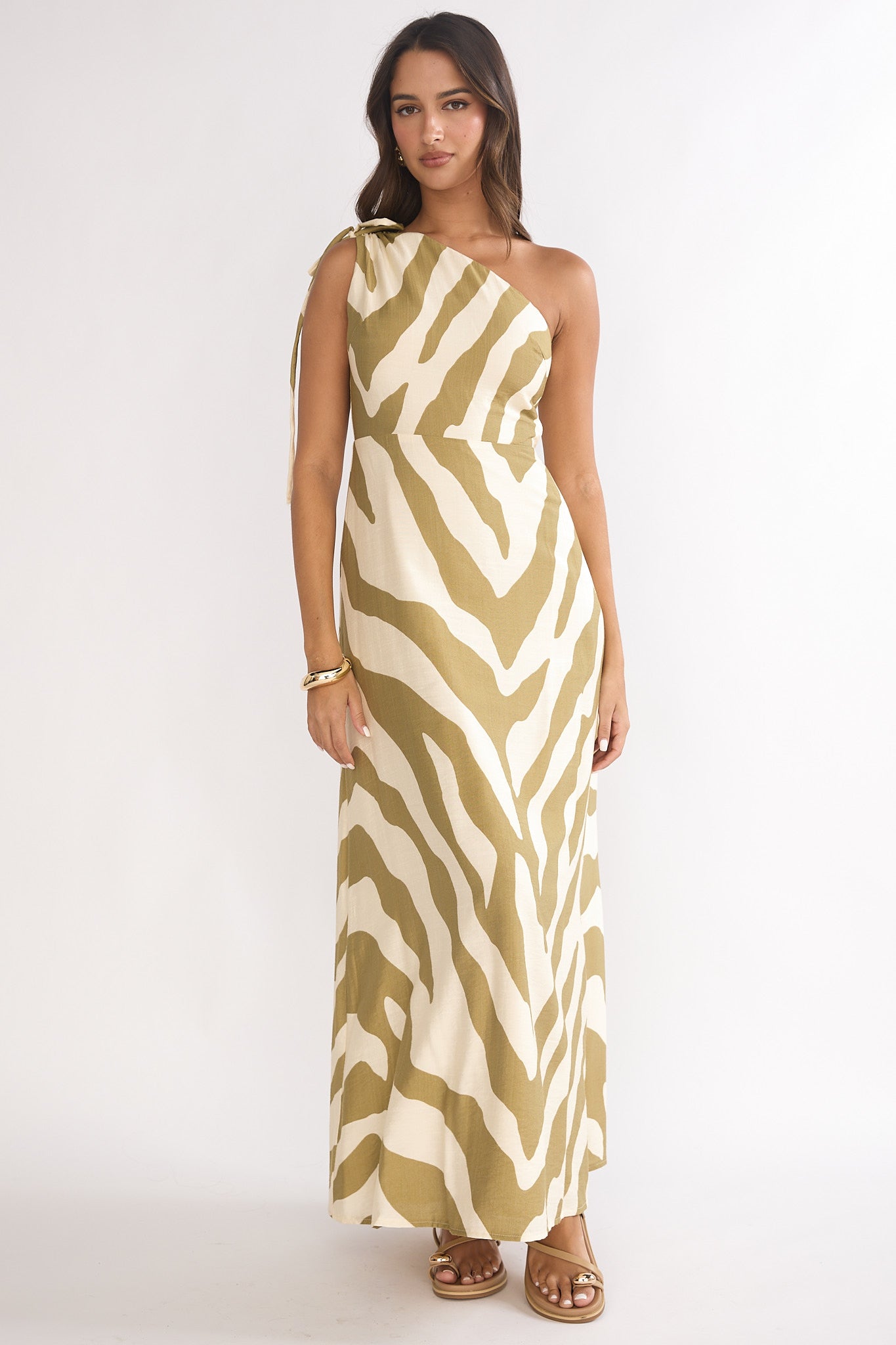Tavina One-Shoulder Maxi Dress Zebra Khaki