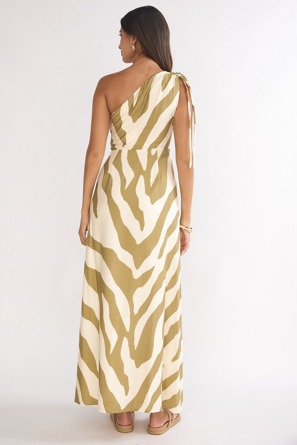 Tavina One-Shoulder Maxi Dress Zebra Khaki