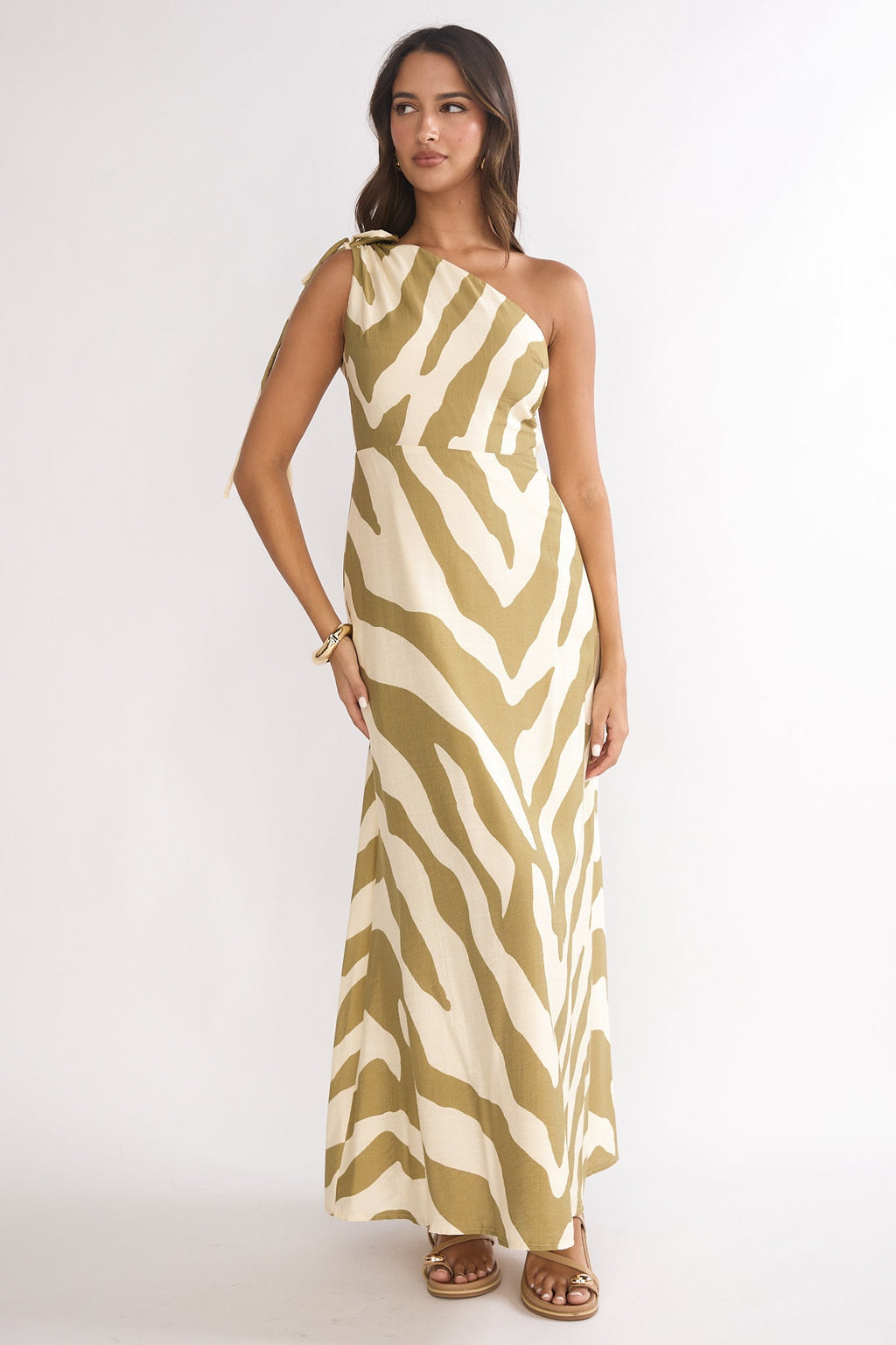 Tavina One-Shoulder Maxi Dress Zebra Khaki