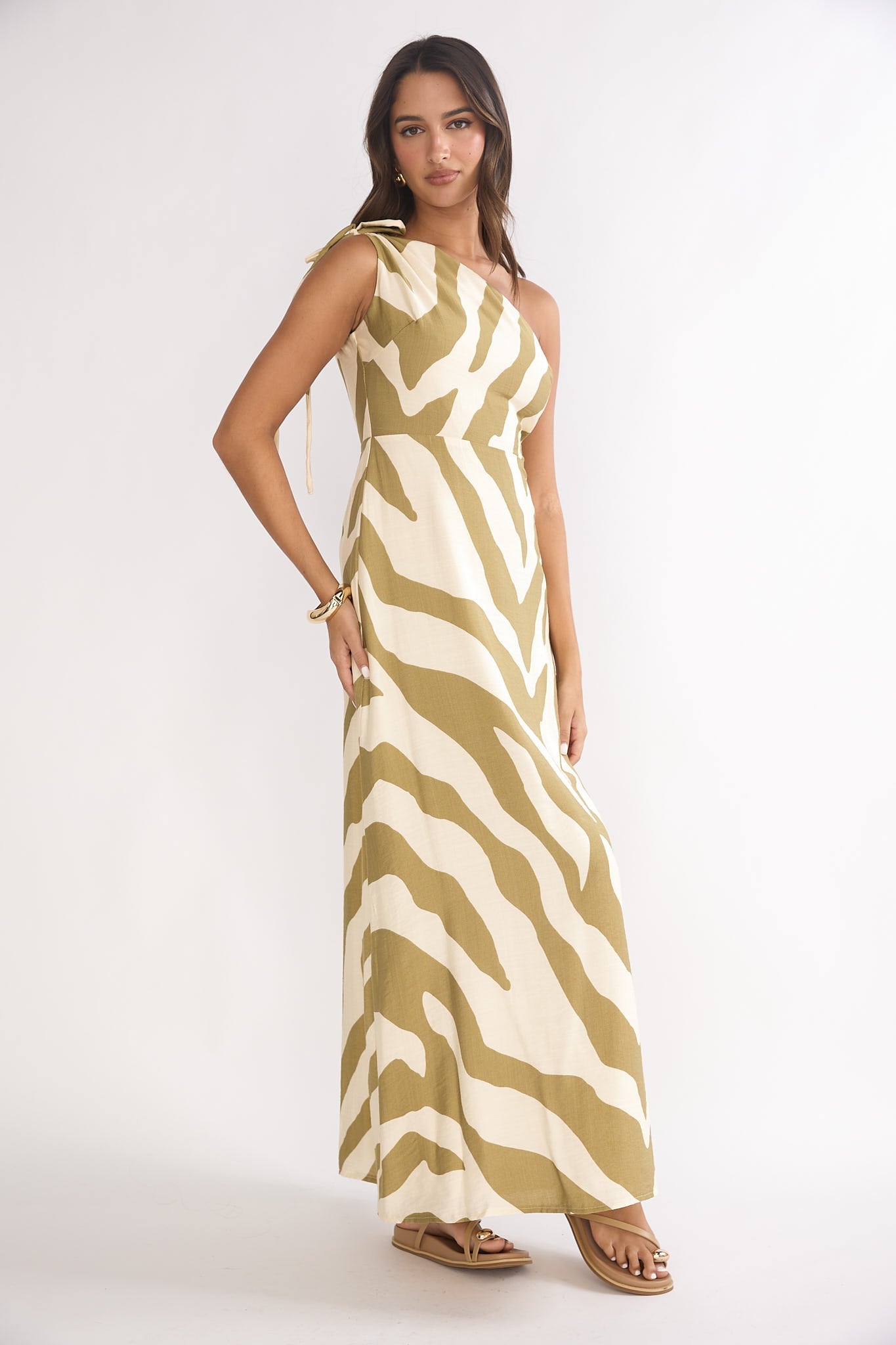Tavina One-Shoulder Maxi Dress Zebra Khaki