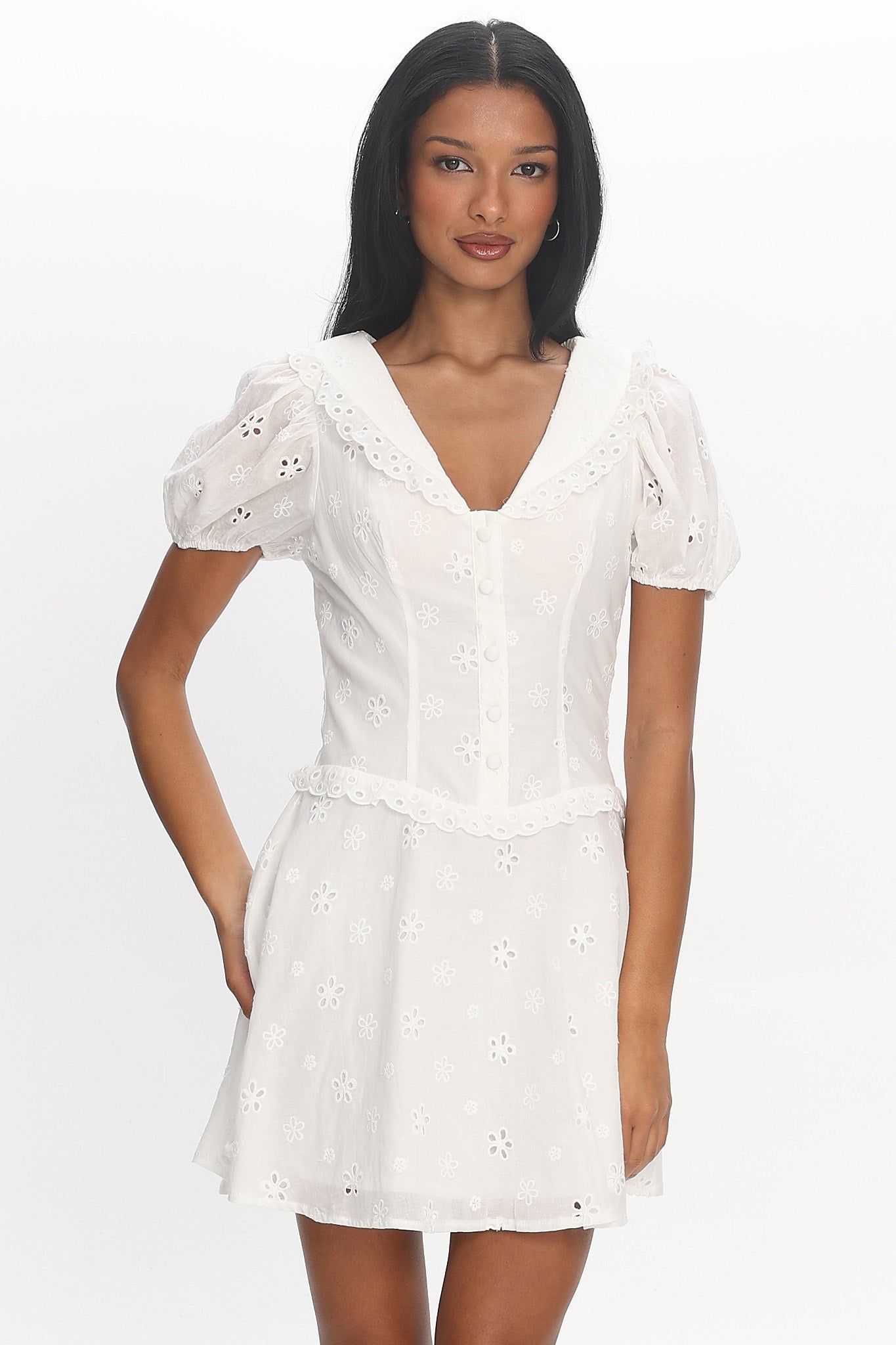 Aylin Collared Eyelet Mini Dress White