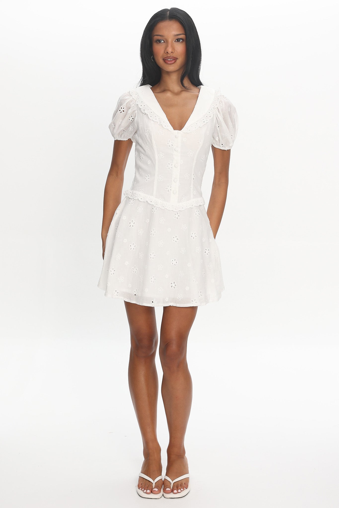 Aylin Collared Eyelet Mini Dress White