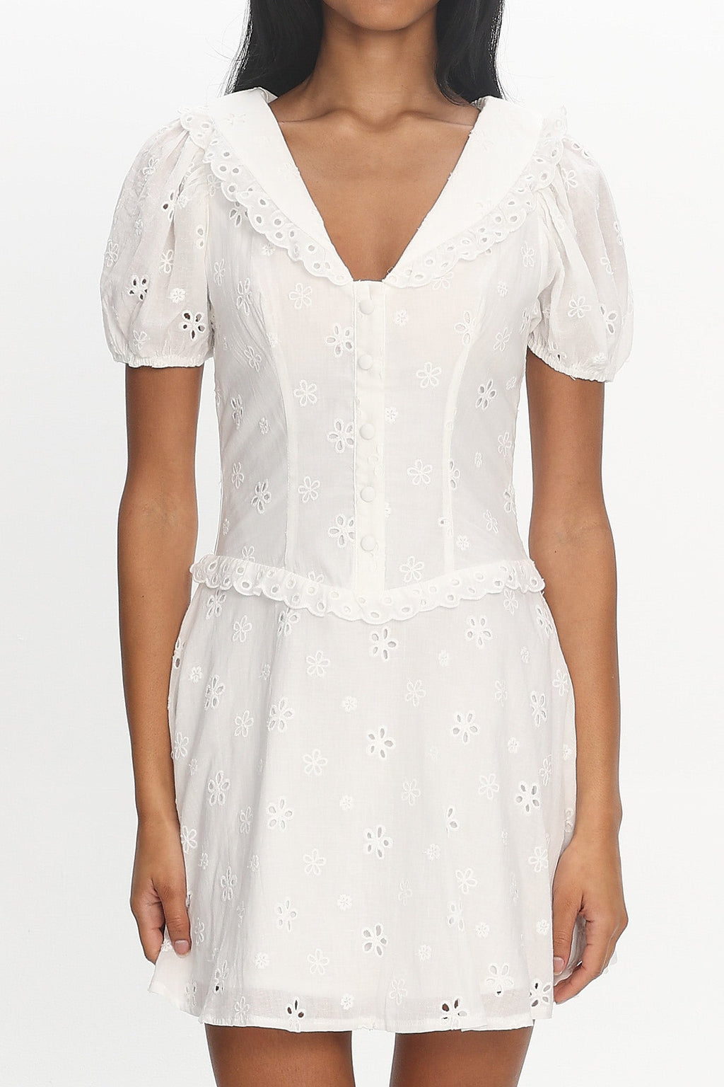 Aylin Collared Eyelet Mini Dress White
