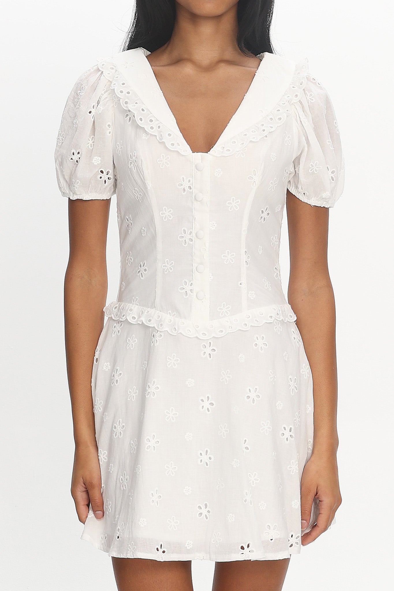 Aylin Collared Eyelet Mini Dress White
