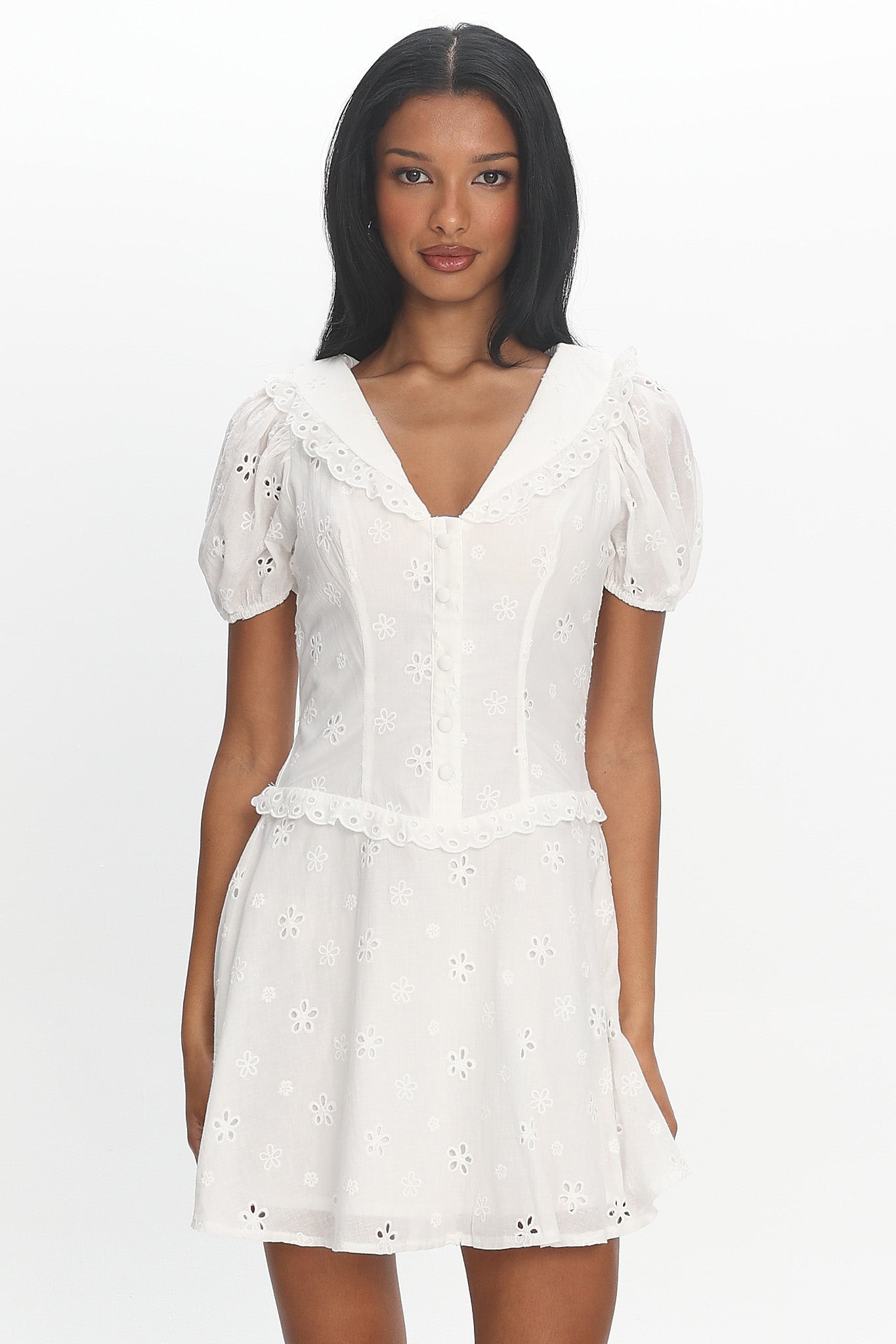 Aylin Collared Eyelet Mini Dress White