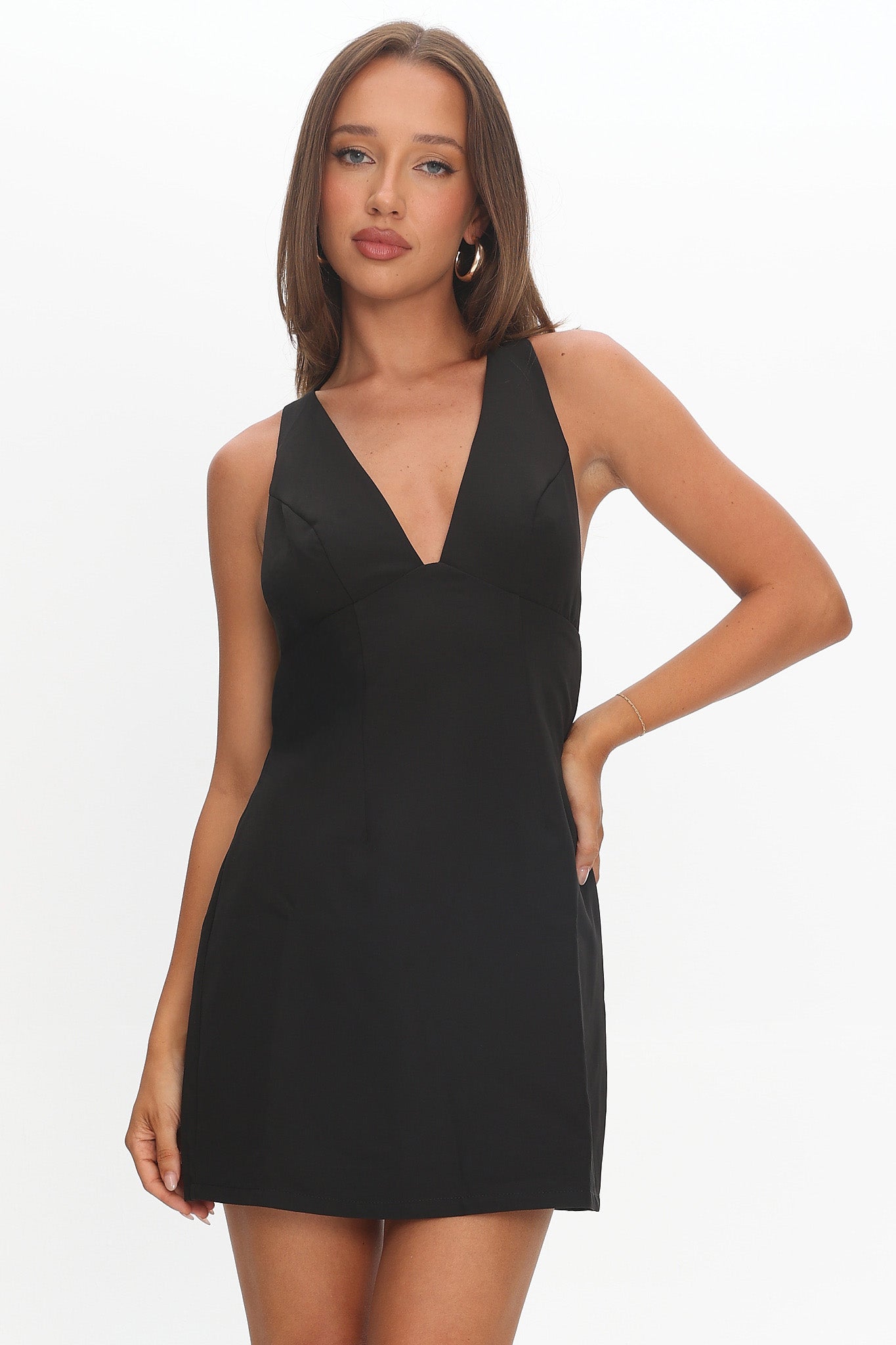 Ashe Crossover Back V Neck Mini Dress Black