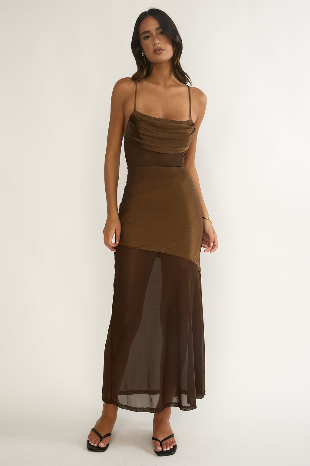 Golden Era Sheer Waist Maxi Dress Chocolate