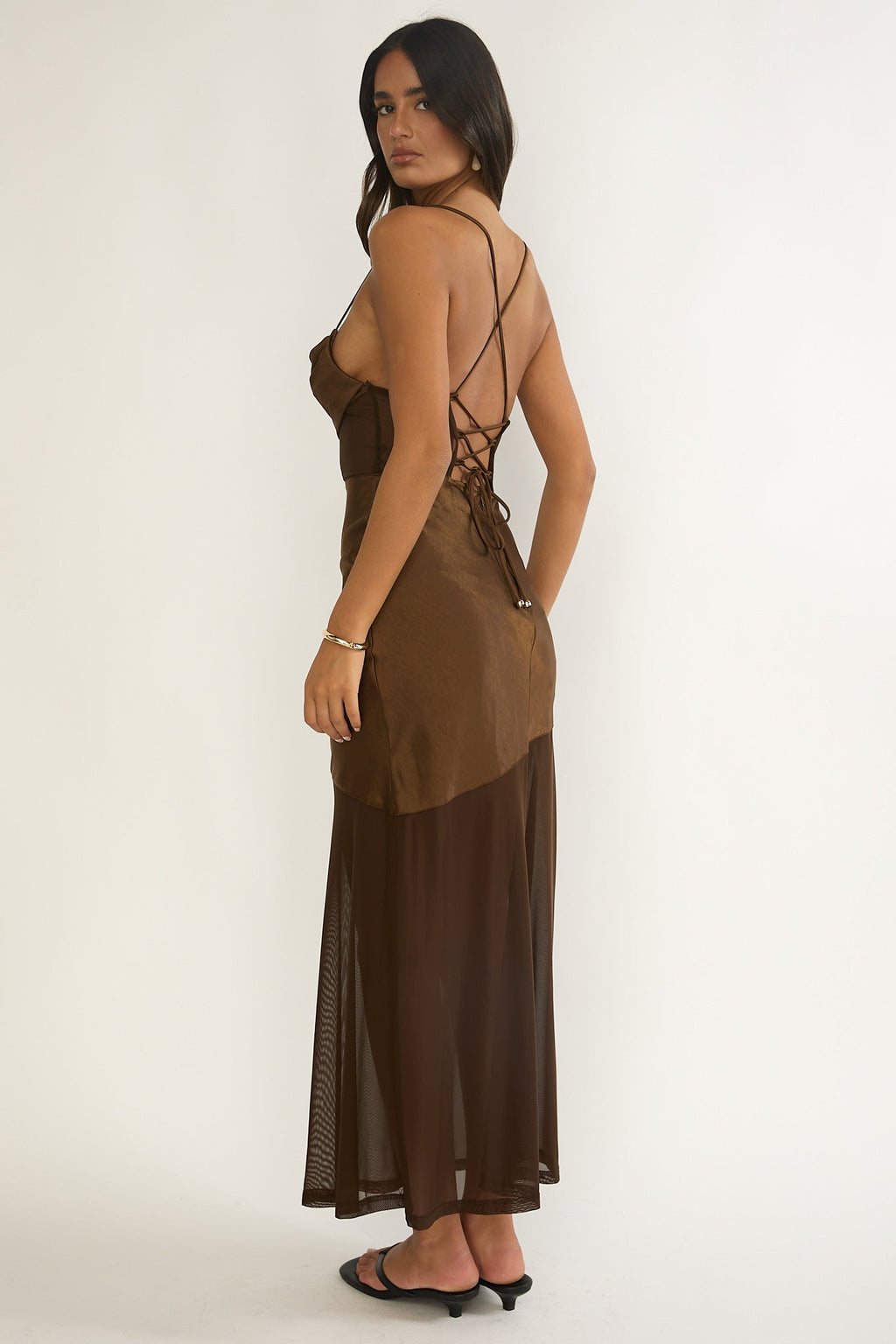 Golden Era Sheer Waist Maxi Dress Chocolate
