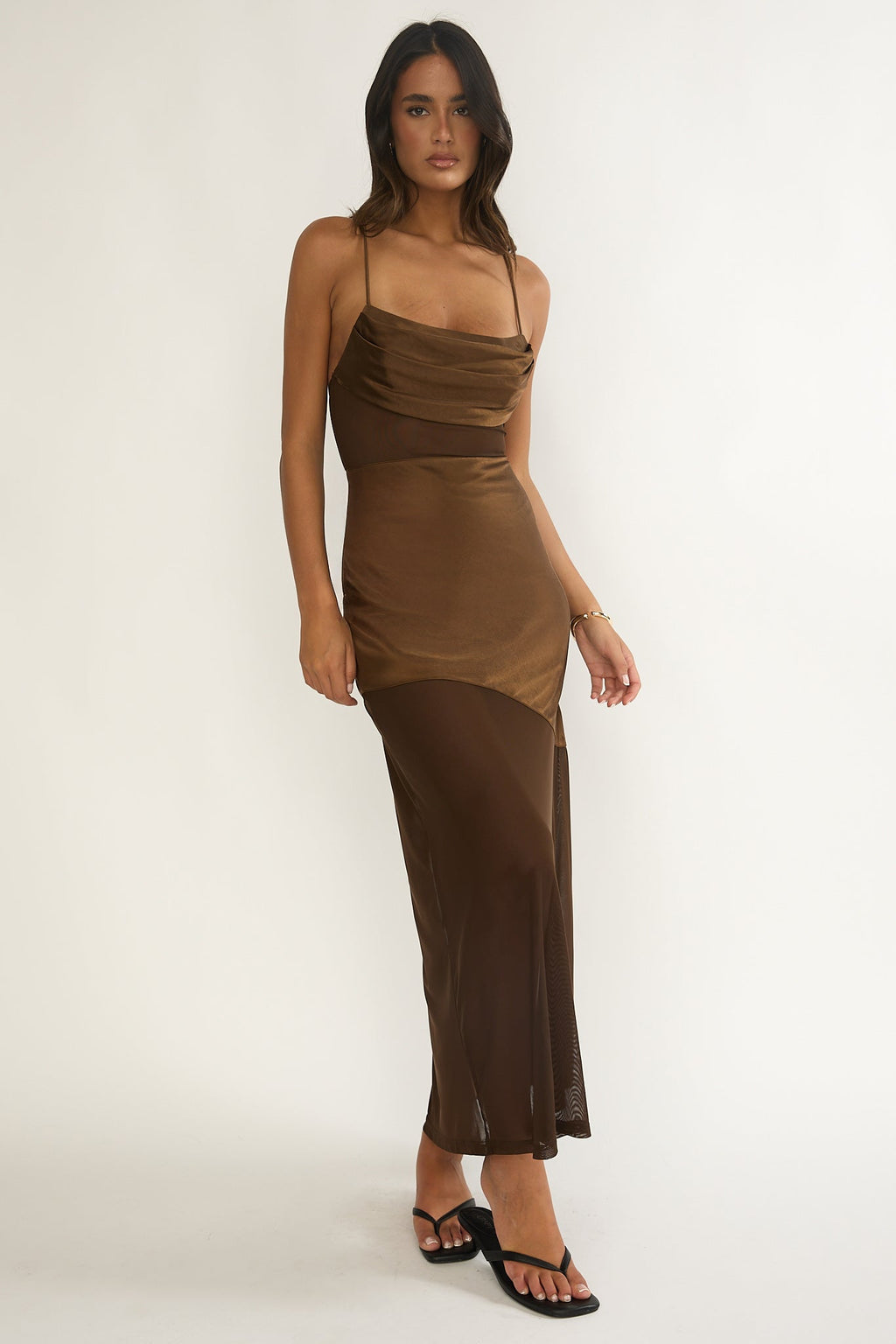 Golden Era Sheer Waist Maxi Dress Chocolate