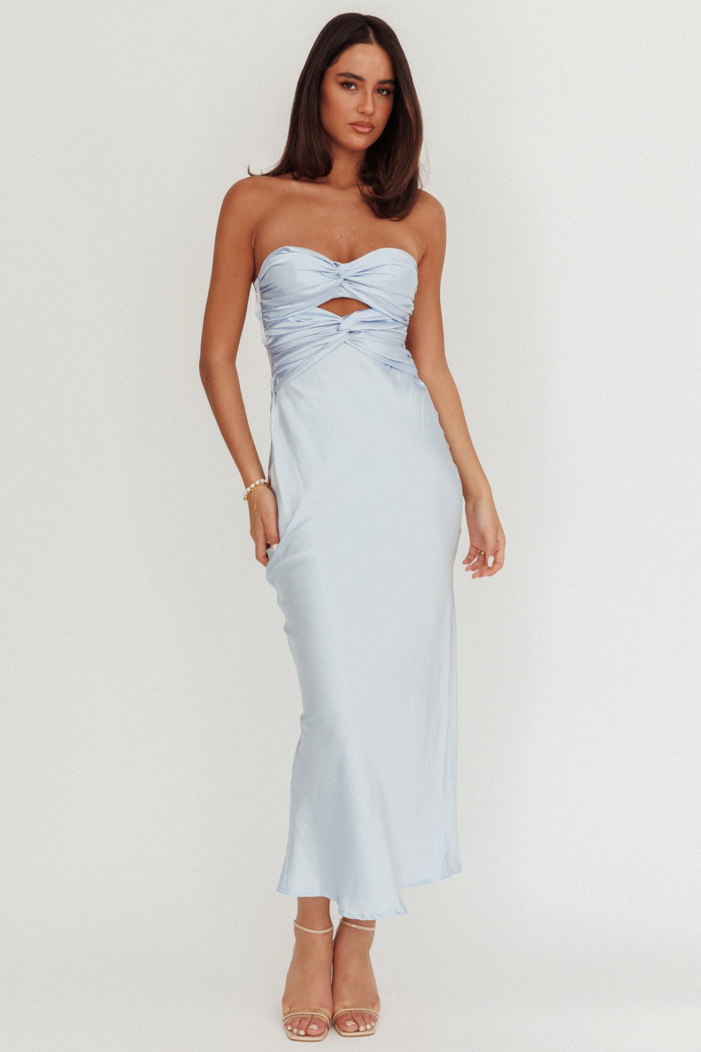 Good Impression Double Twist Maxi Dress Steel Blue