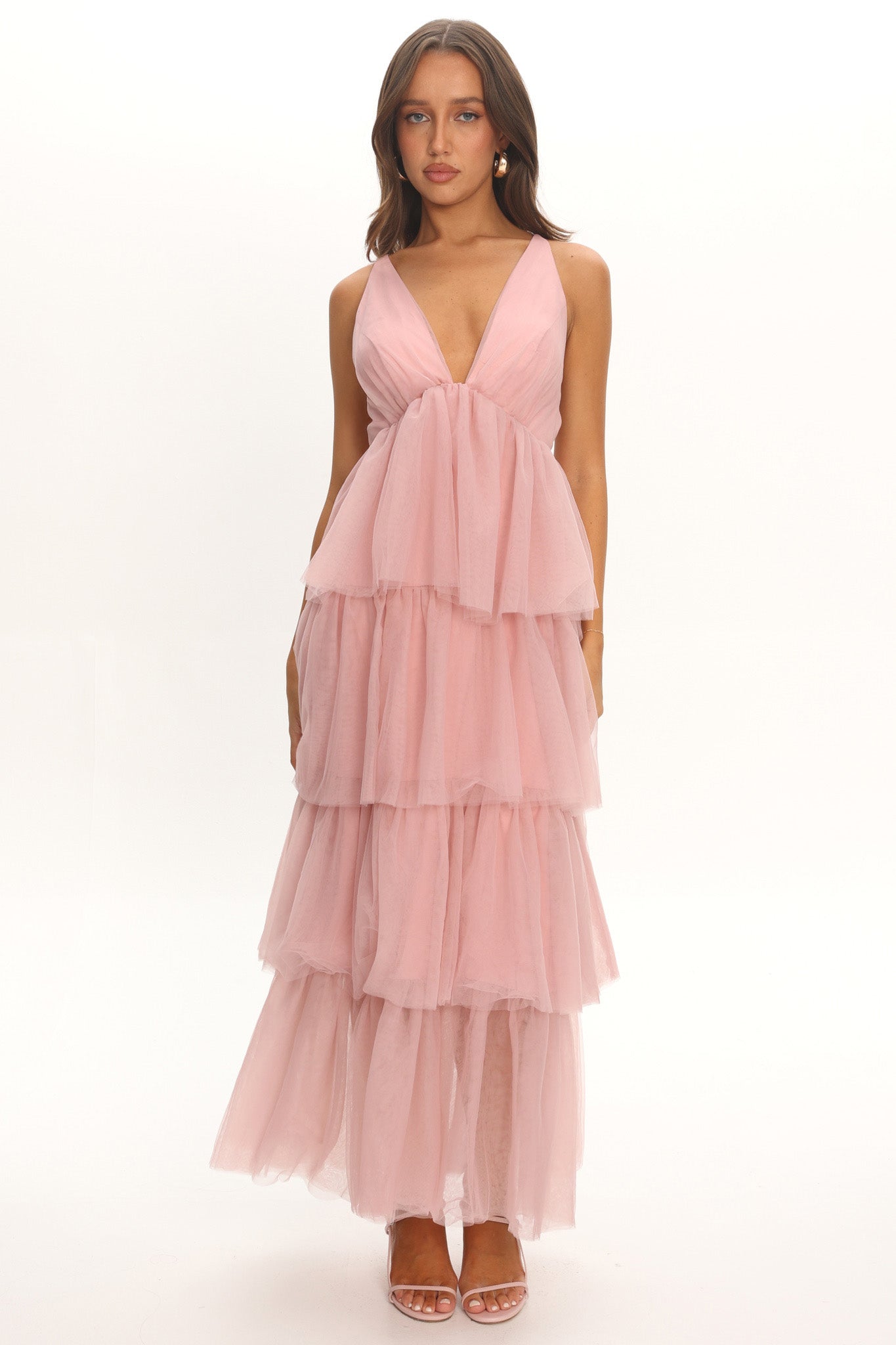 Auguste Tiered Frill Midi Dress Blush