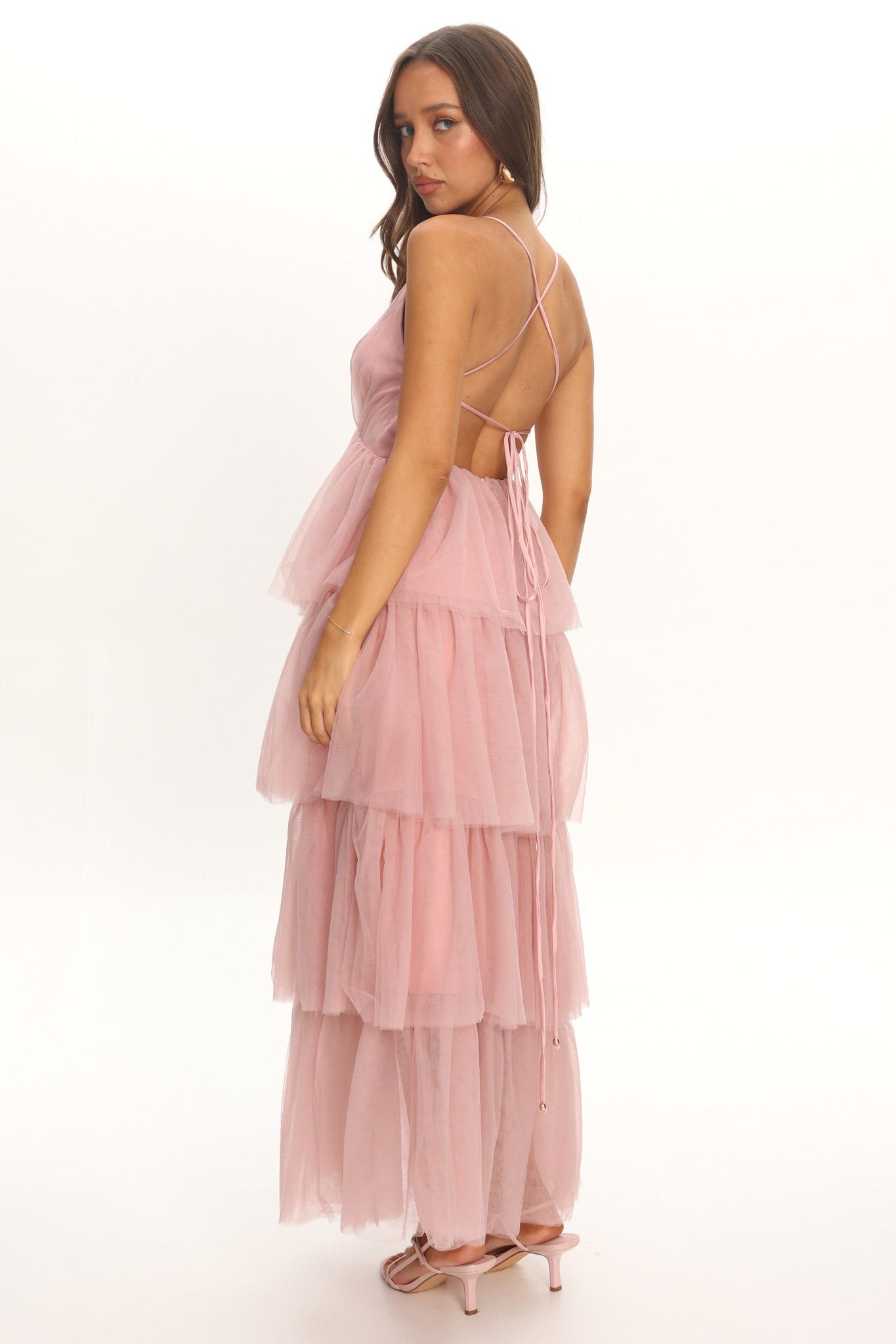 Auguste Tiered Frill Midi Dress Blush