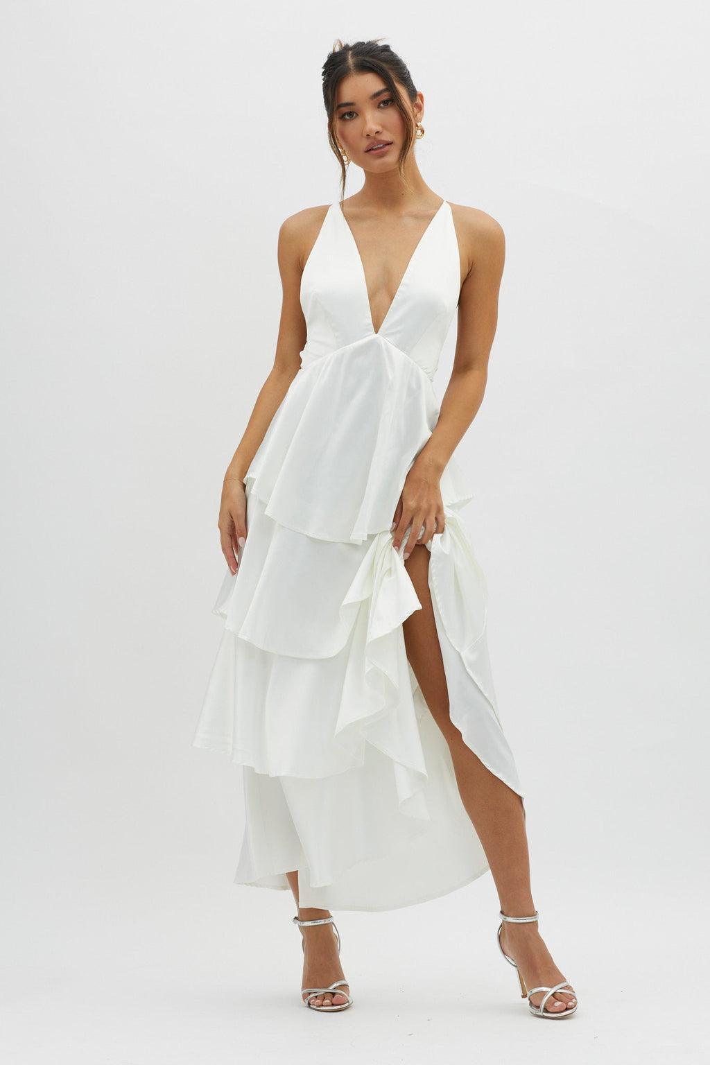 Auguste Tiered Frill Strappy Back Dress Ivory