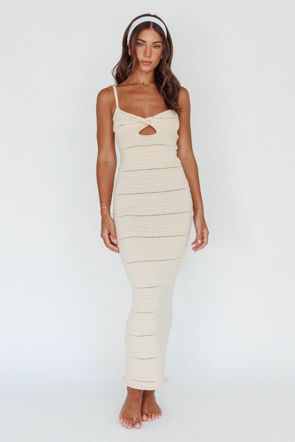 Beachside Crochet Knit Maxi Dress Oat