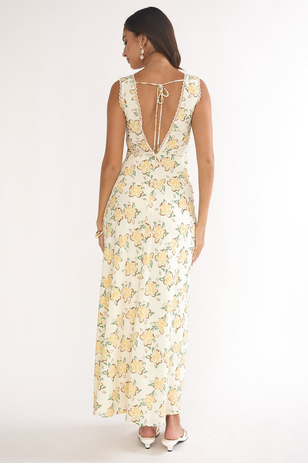 Coucou V-Neckline Maxi Dress Floral Yellow