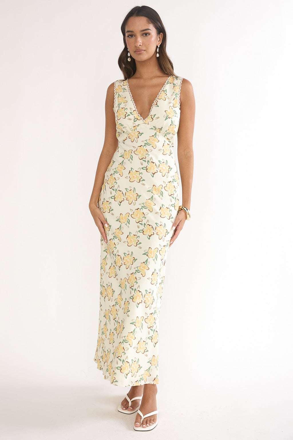 Coucou V-Neckline Maxi Dress Floral Yellow