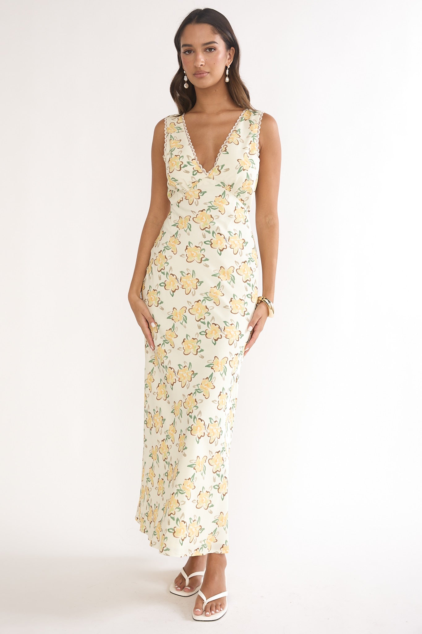 Coucou V-Neckline Maxi Dress Floral Yellow