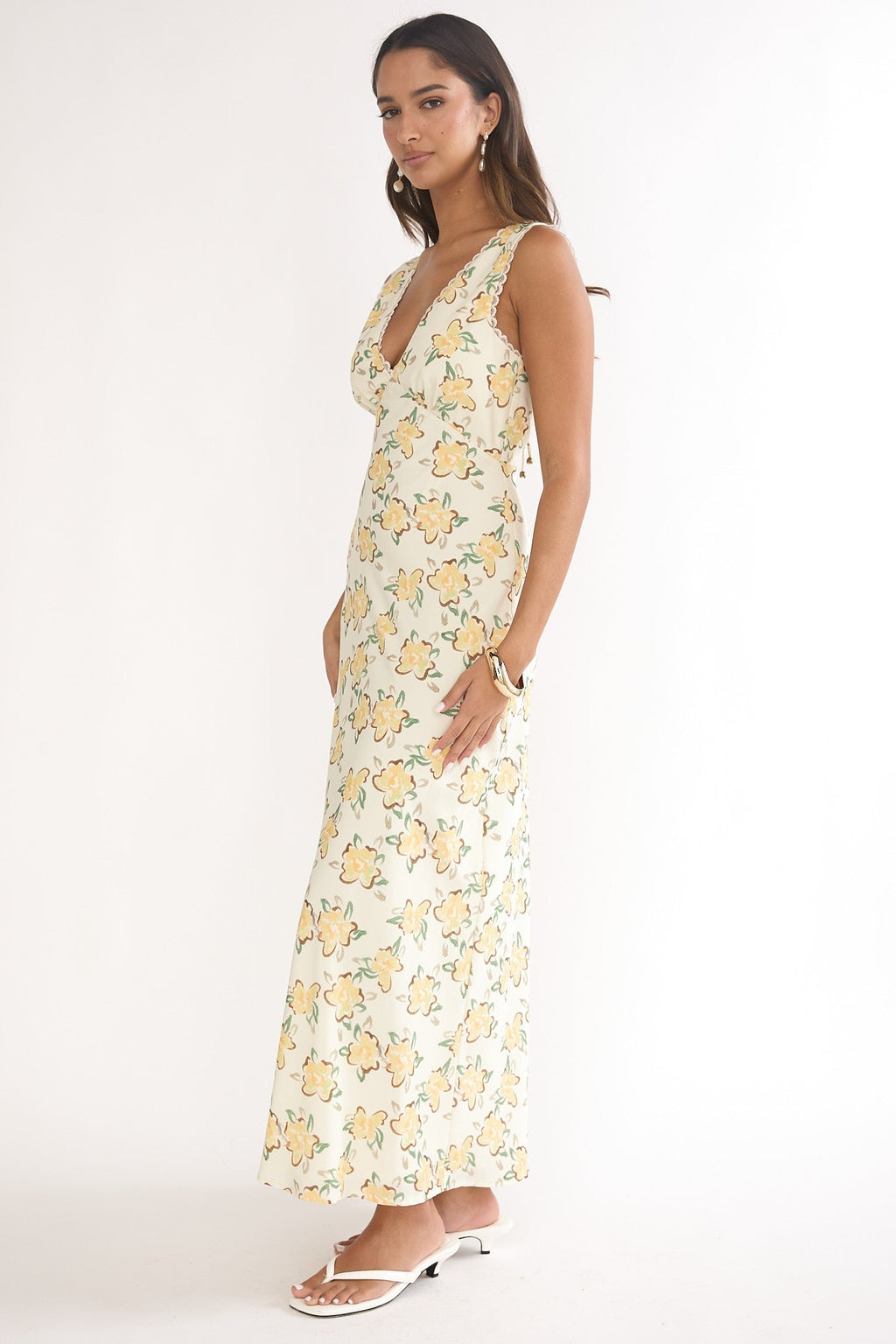 Coucou V-Neckline Maxi Dress Floral Yellow