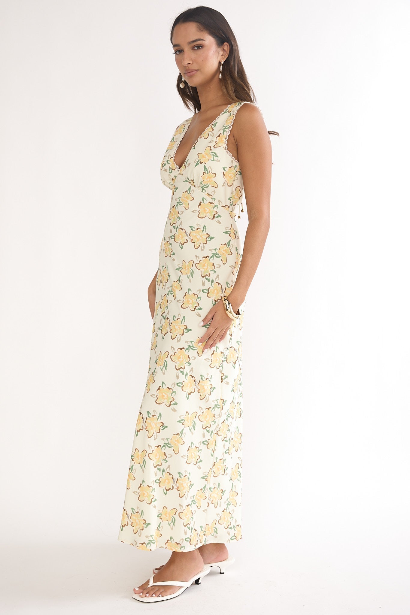 Coucou V-Neckline Maxi Dress Floral Yellow
