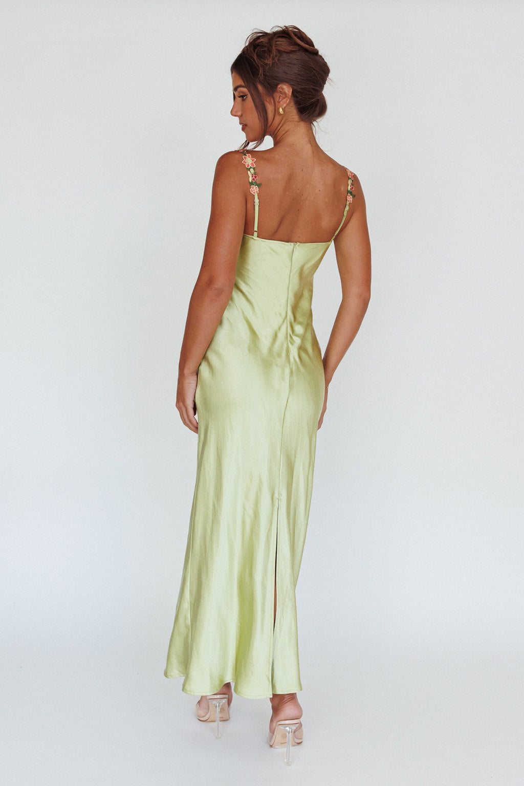 Rose Garden Floral Applique Midi Dress Lime