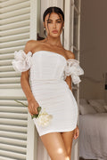 Star Dust Off-Shoulder Frill Sleeve Mini Dress White