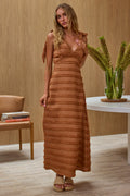 Elexia Tied Shoulder Midi Dress Textured Chocolate