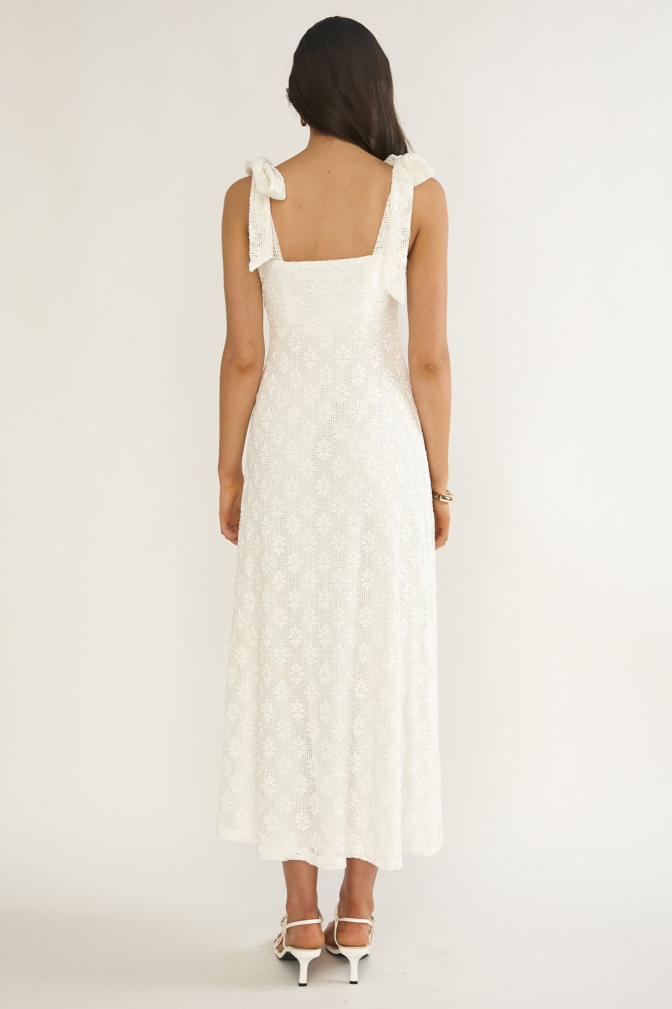 Mykonos Morning Tied Shoulder Maxi Dress Crochet White