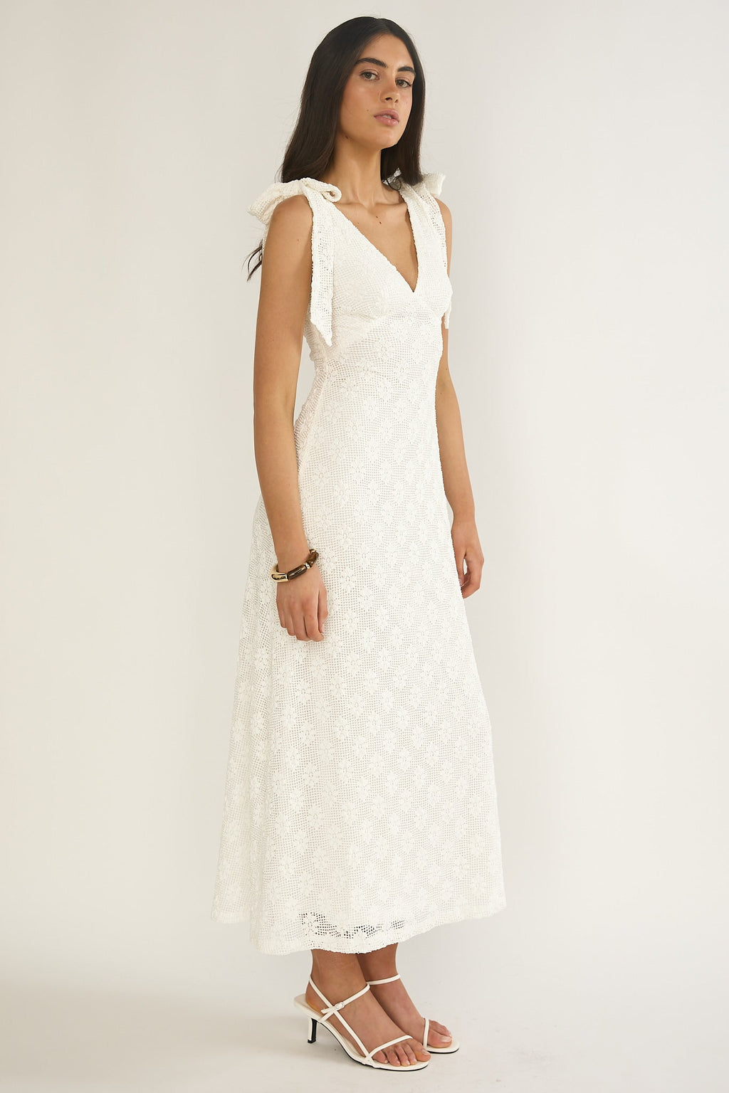 Mykonos Morning Tied Shoulder Maxi Dress Crochet White