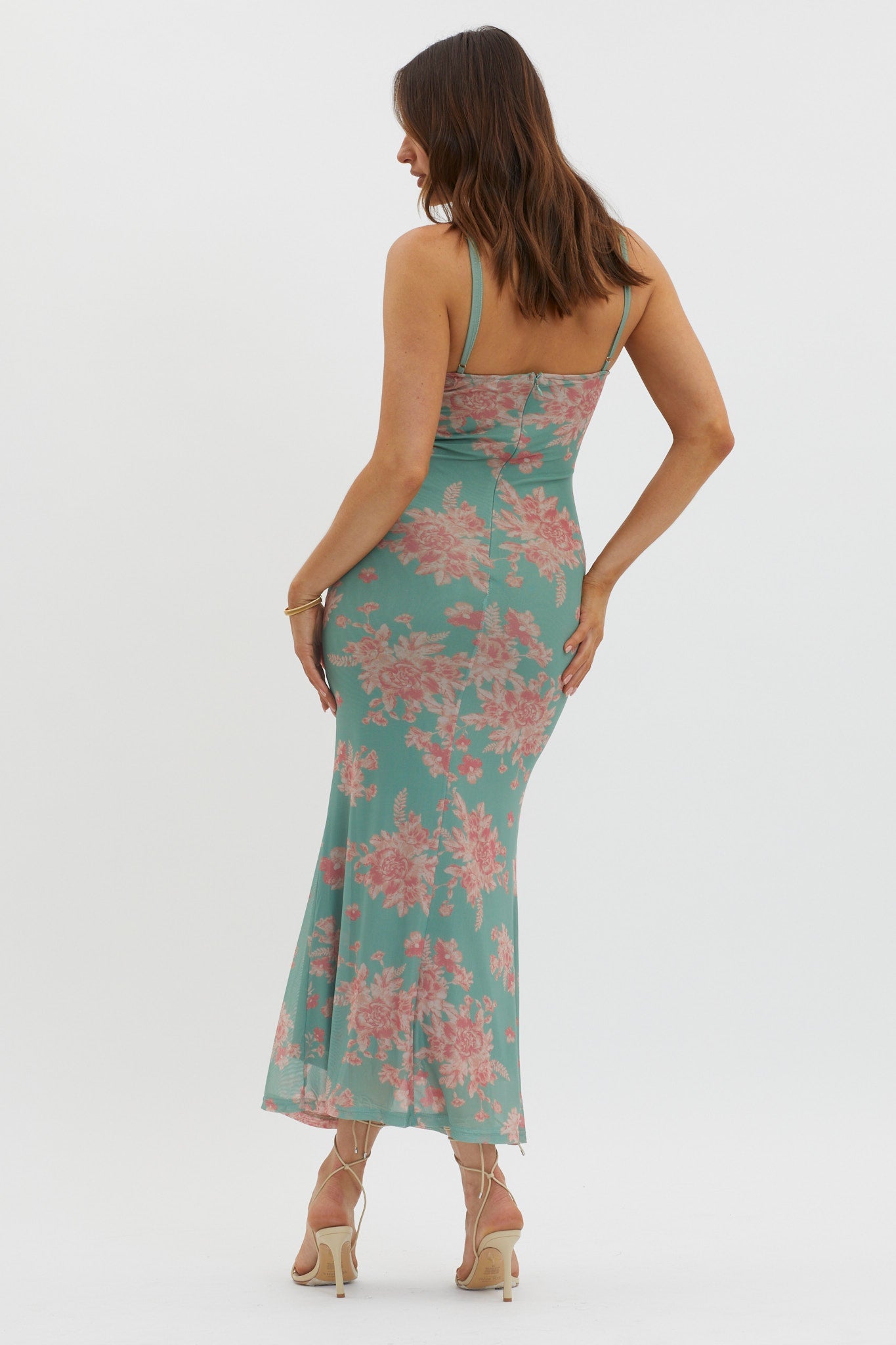 Fortune Lace Trim Mesh Midi Dress Green