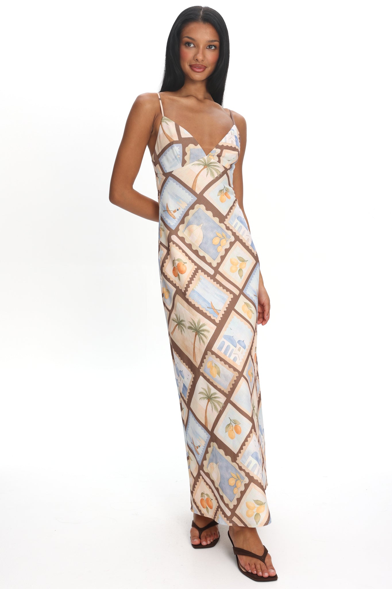 Jaya Cami Strap Maxi Dress Print Mocha