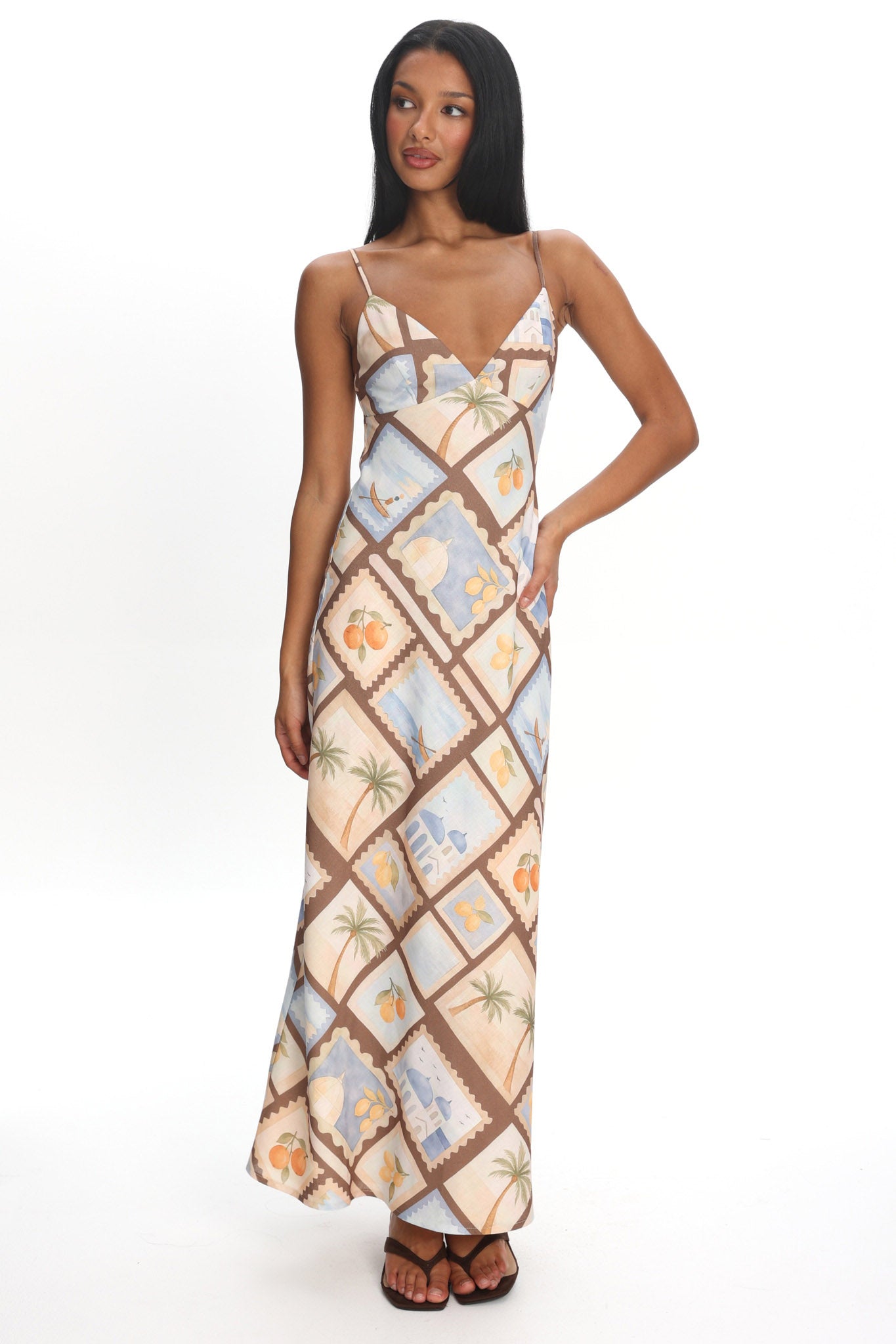 Jaya Cami Strap Maxi Dress Print Mocha
