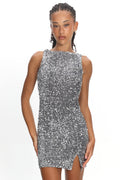 Bedazzle Keyhole Back Sequin Mini Dress Silver