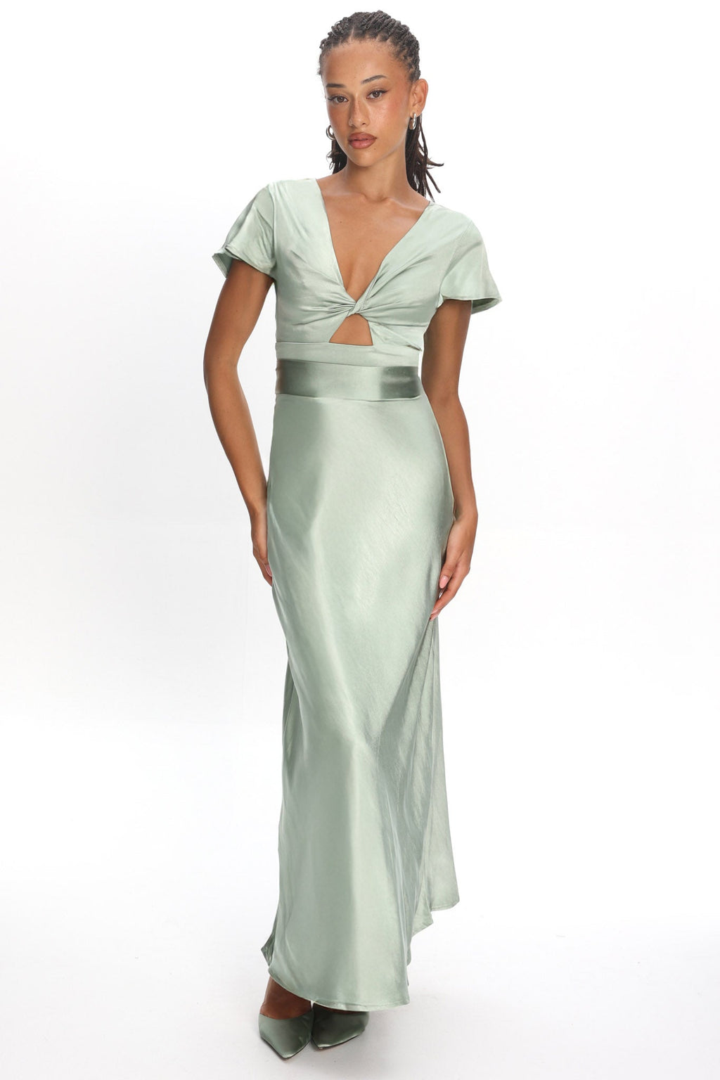 Irena Twist Bust Short Sleeve Dress Sage