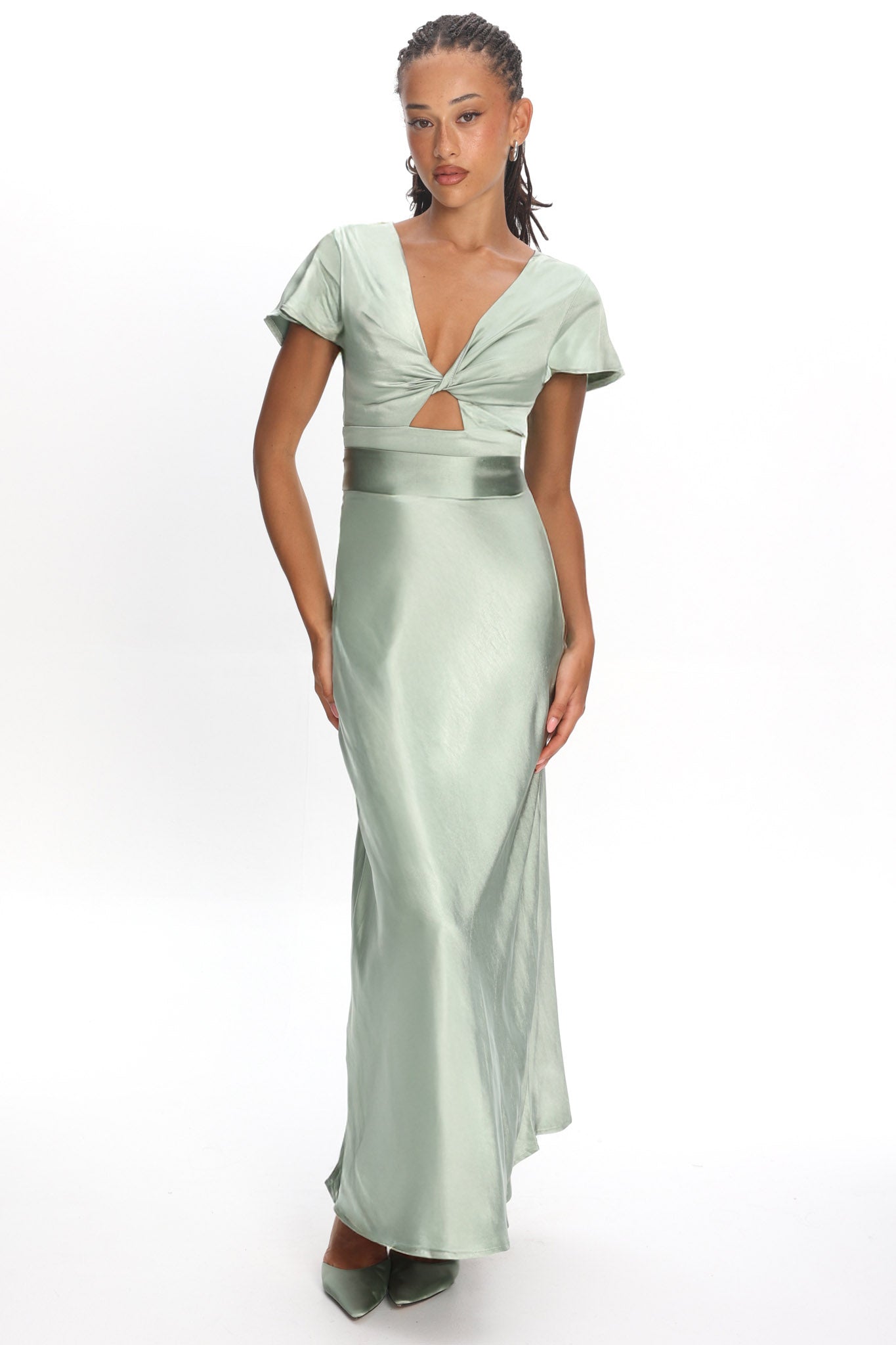Irena Twist Bust Short Sleeve Dress Sage