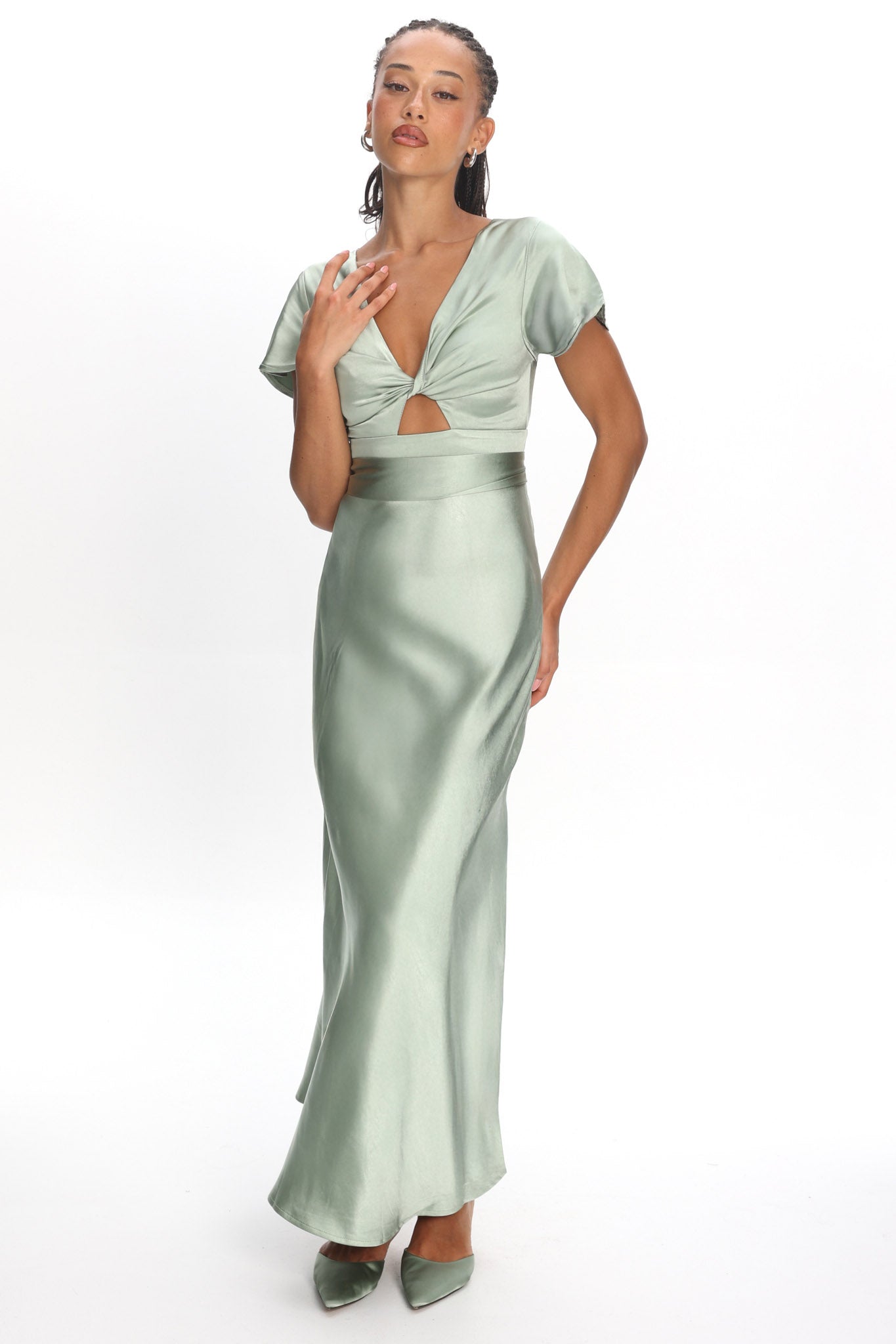 Irena Twist Bust Short Sleeve Dress Sage