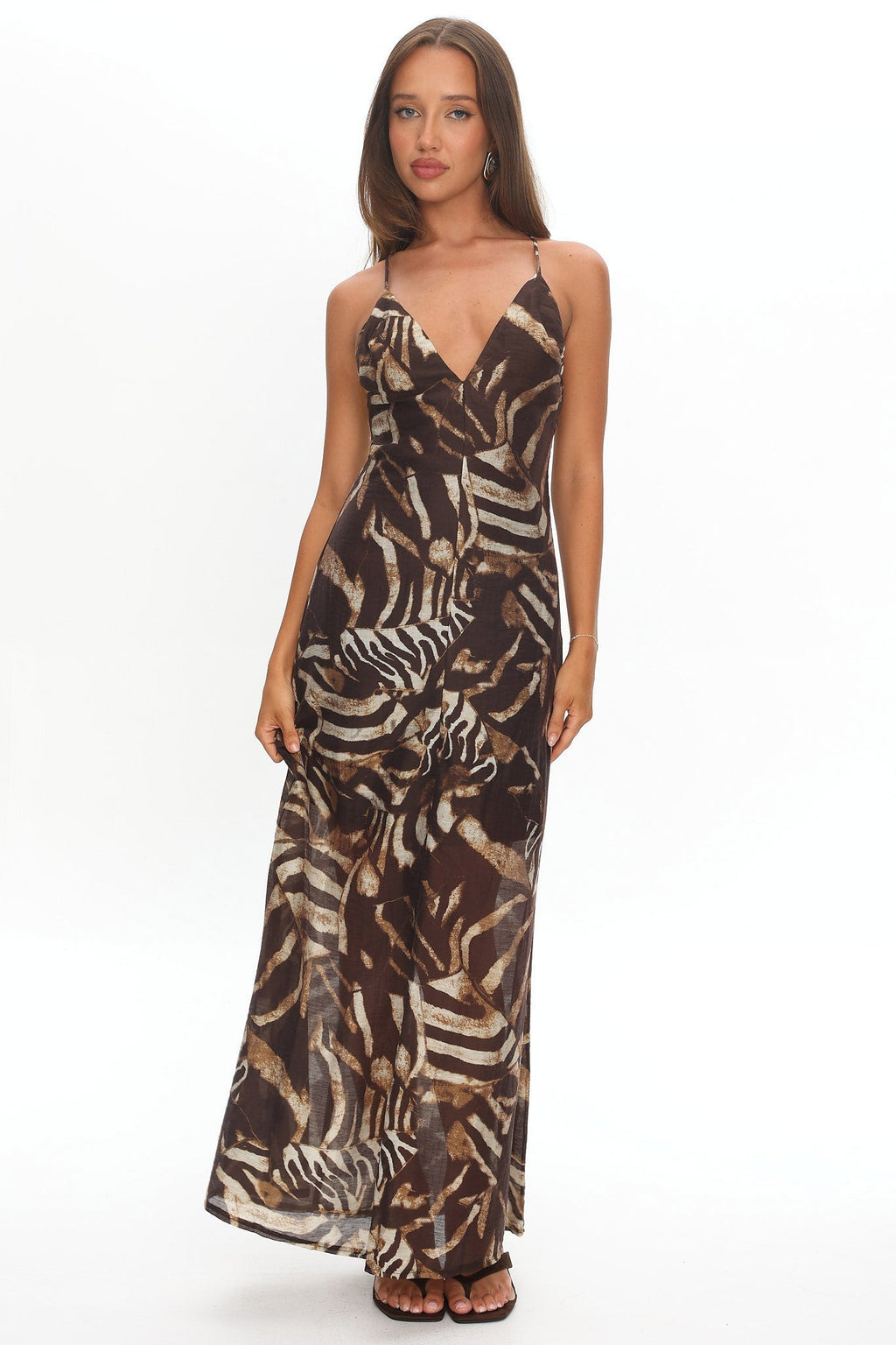 Dreamy Day Bead Back Maxi Dress Print Chocolate