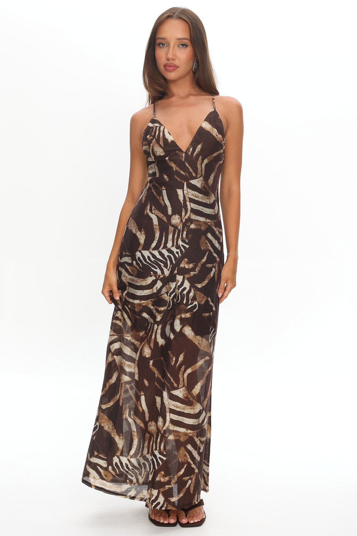 Dreamy Day Bead Back Maxi Dress Print Chocolate