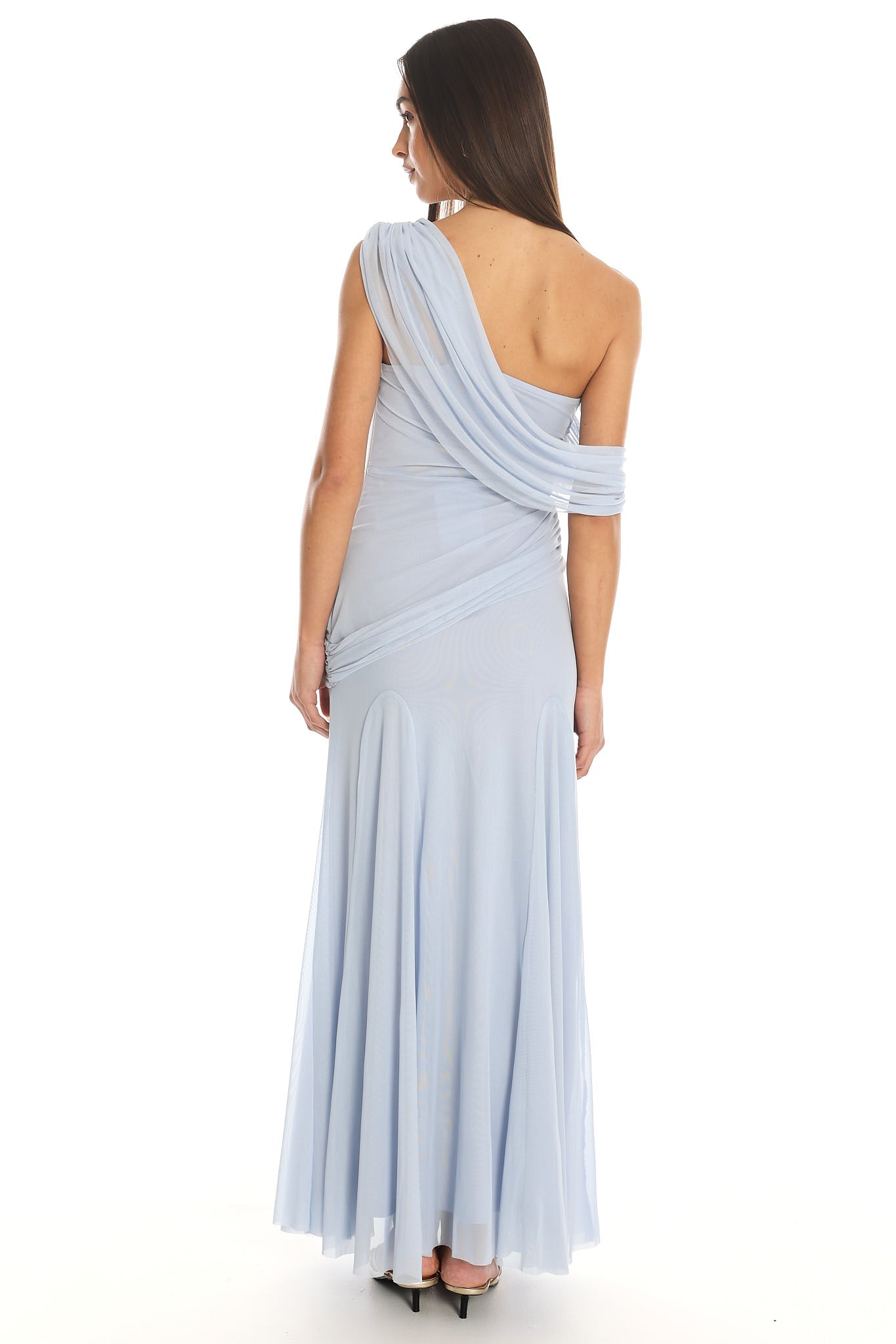 Anaisa Asymmetric Neckline Draped Maxi Dress Baby Blue