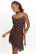 Anaisa Asymmetric Hem Mini Dress Polka Dot Chocolate