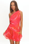 Anaisa One-Shoulder Draped Mini Dress Print Red