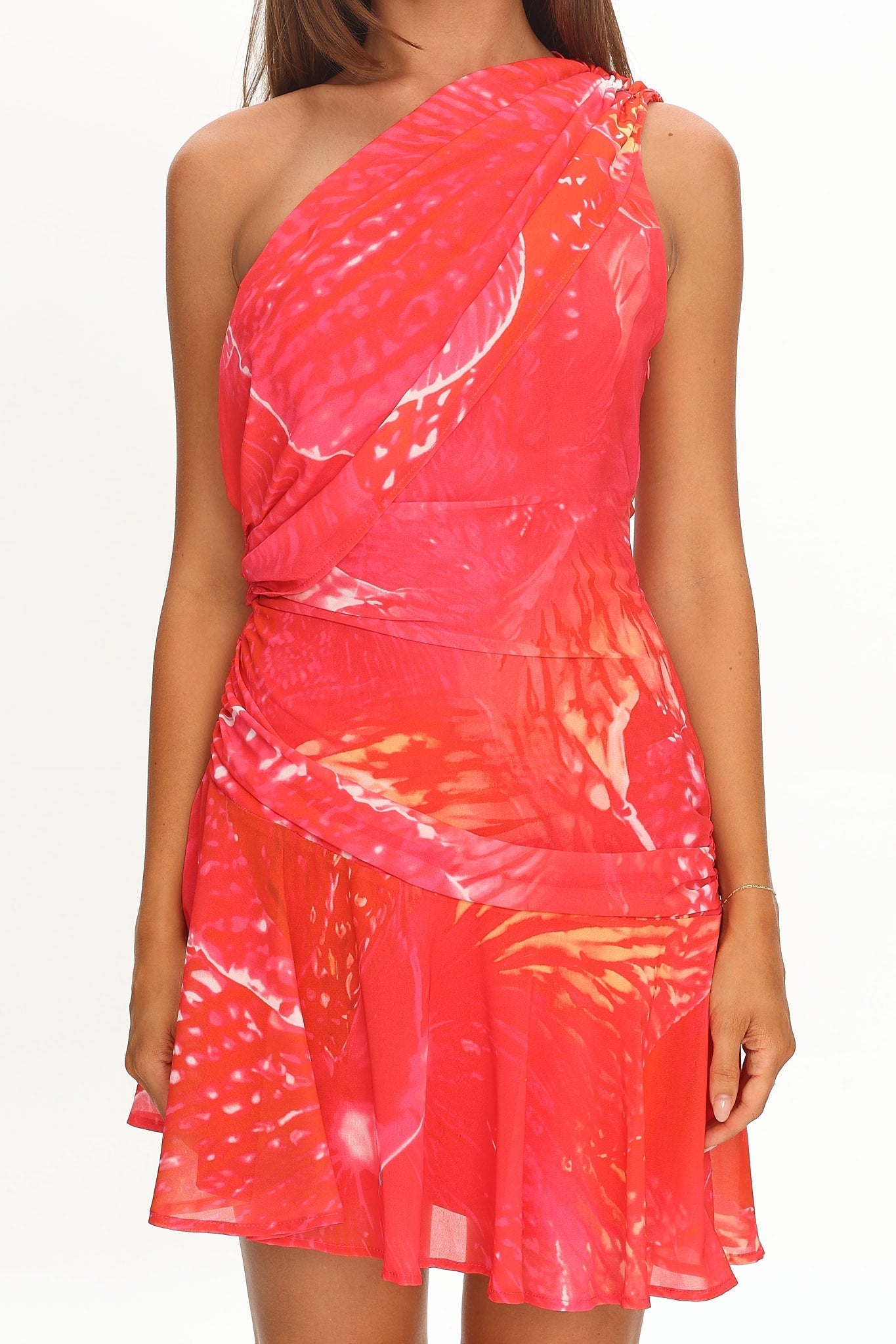 Anaisa One-Shoulder Draped Mini Dress Print Red