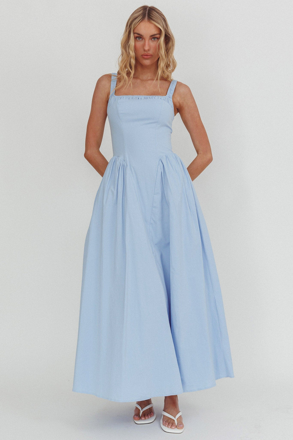 El Corazon Smocked Neckline Maxi Dress Blue