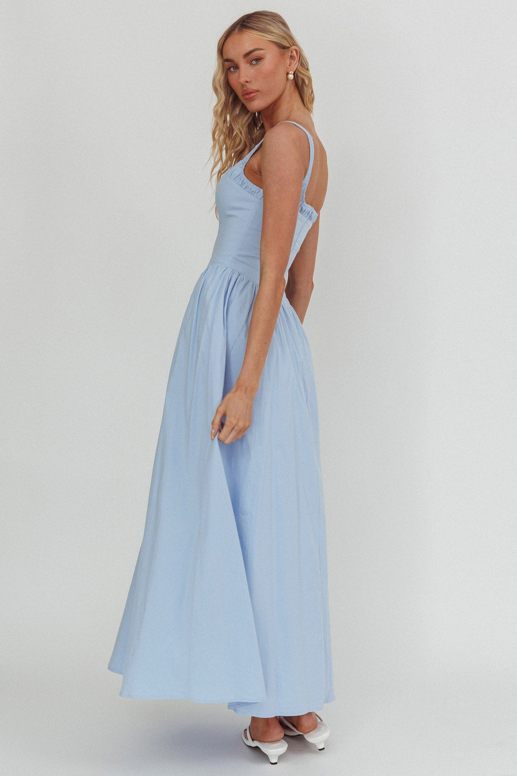 El Corazon Smocked Neckline Maxi Dress Blue