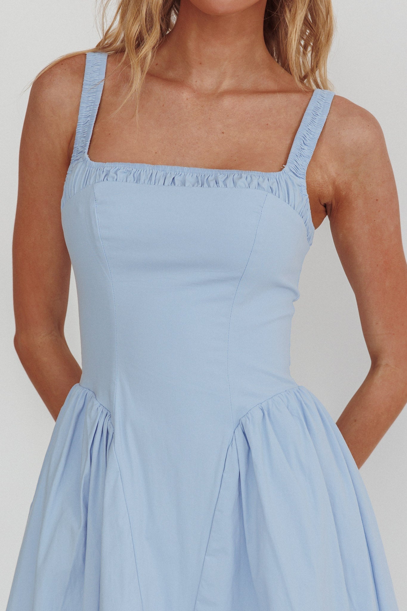 El Corazon Smocked Neckline Maxi Dress Blue